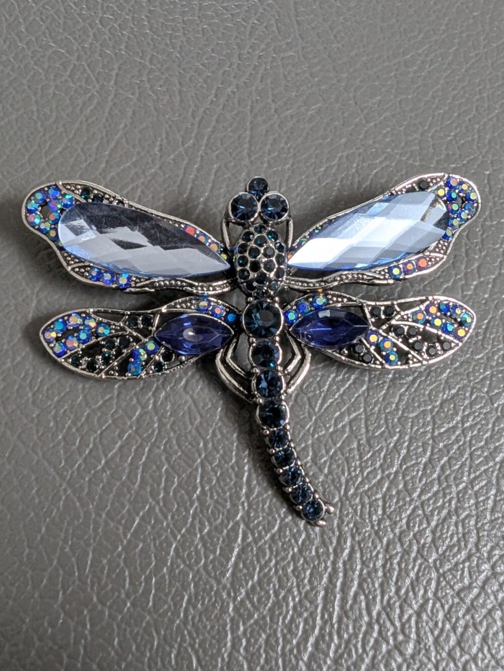 Vintage Art Deco Blue Crystal Jewel Dragonfly Brooch